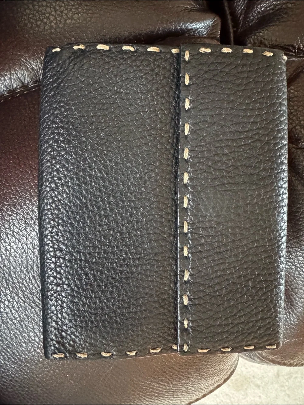 Fendi Black Leather wallet with Cream Contrast Stitching